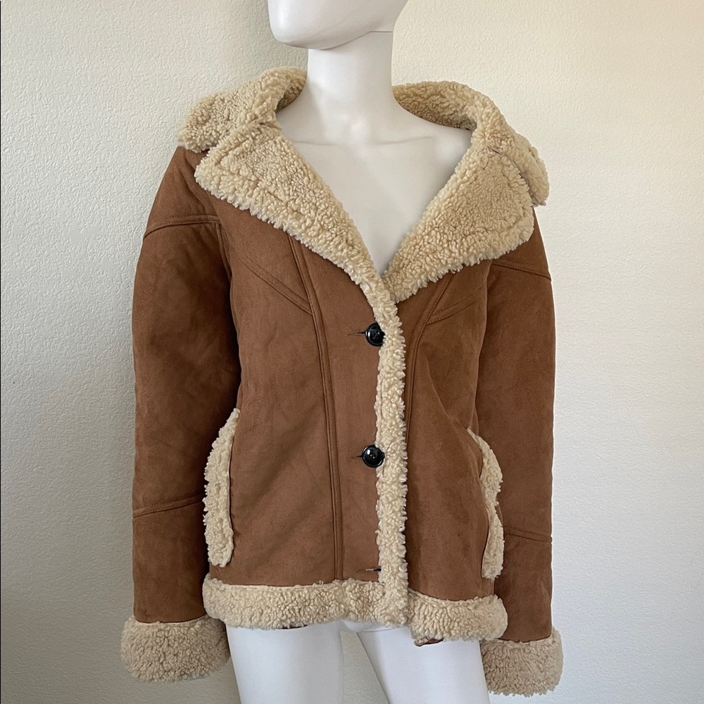 Topshop Tan Teddy Jacket with Cream Accents